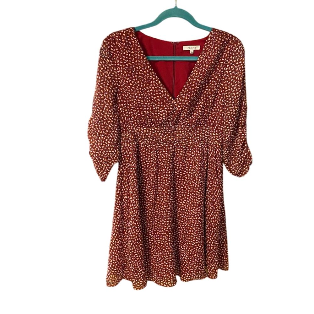 Madewell Red Long Sleeve Dress size 4 floral ditsy print romantic flirty